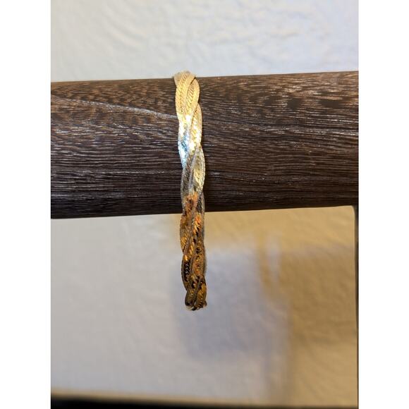 925 Italy Sterling Silver Braided Diamond Cut Herringbone Bracelet - Picture 7 of 7